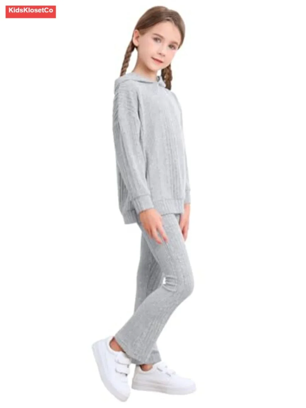 Girls 2 Piece Fall Outfit Long Sleeve Hoodie Flared Pants Set Bell Bottom